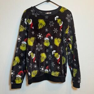 Grinch‎ Christmas Sweatshirt Kids L 11-13 Black Fleece Top Holiday Snowflake